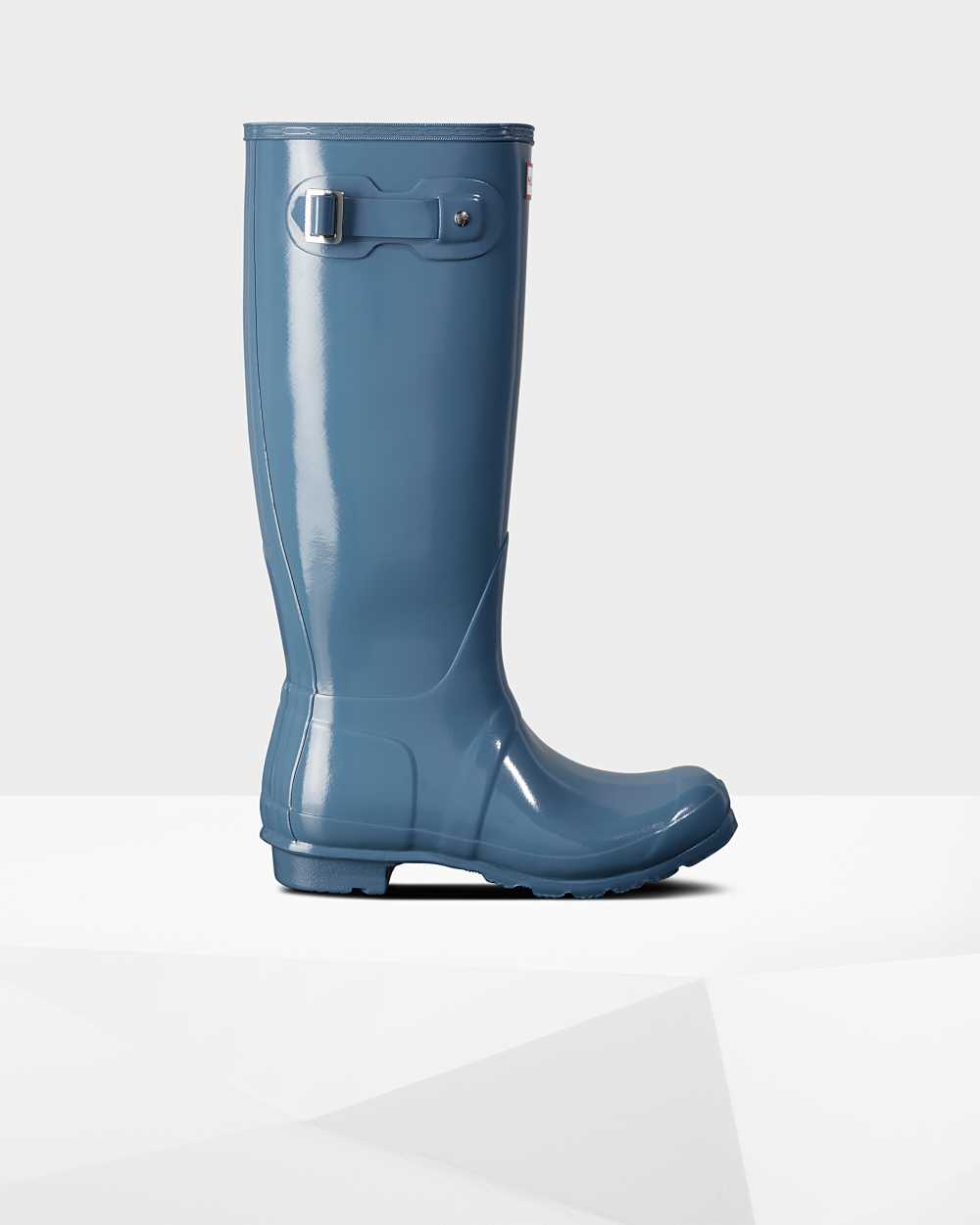 Hunter Women's Original Tall Gloss Tall Wellington Boots Blue,NIEQ09128